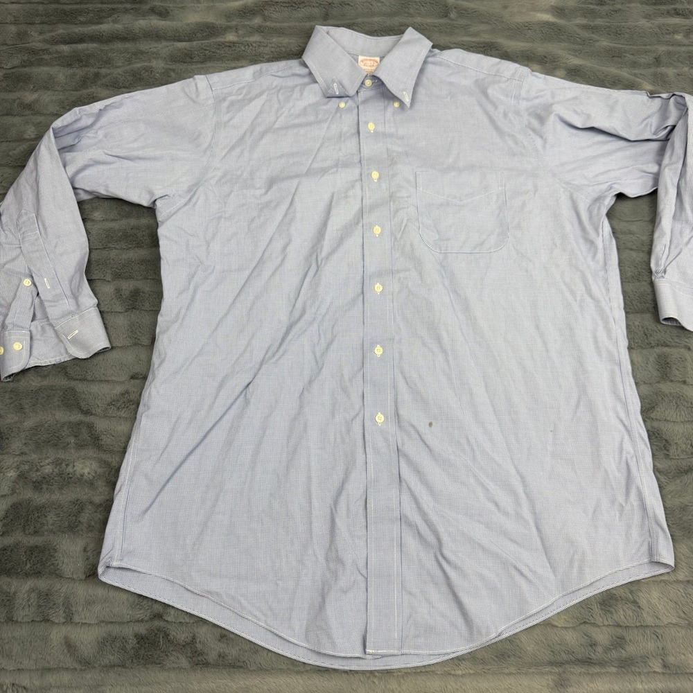 Brooks Brothers Mens 16.5 2/3 Traditional Fit Non-Iron Blue Houndstooth Shirt